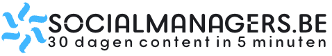 logo-socialmanagers-klein Logo van Socialmanagers.be met slogan '30 dagen content in 5 minuten'